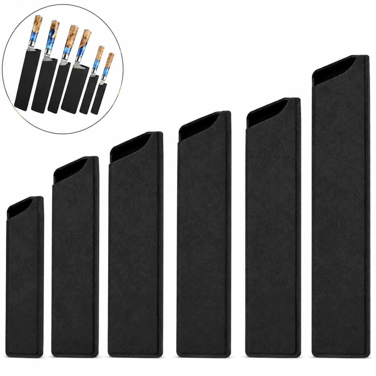 Lot de 6 protège-lames noirs pour couteaux de cuisine de différentes tailles