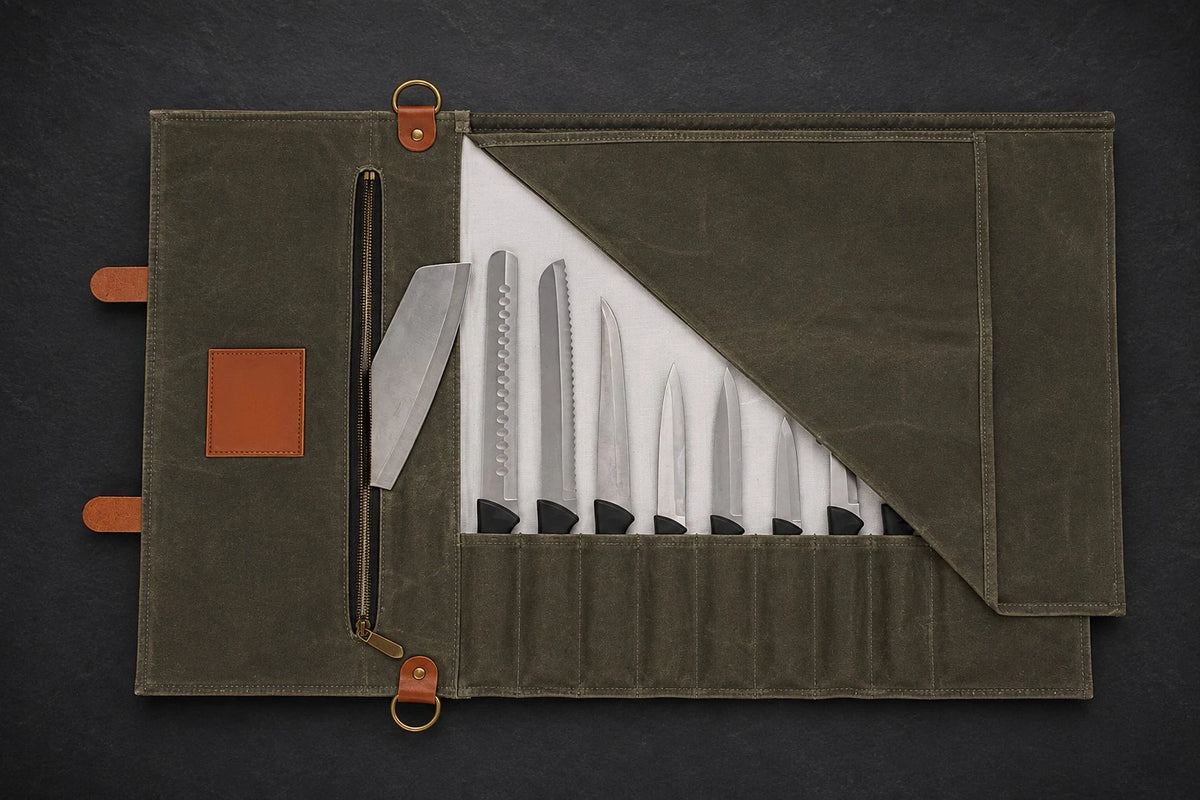 Sac à couteaux en toile cirée – 10 emplacements