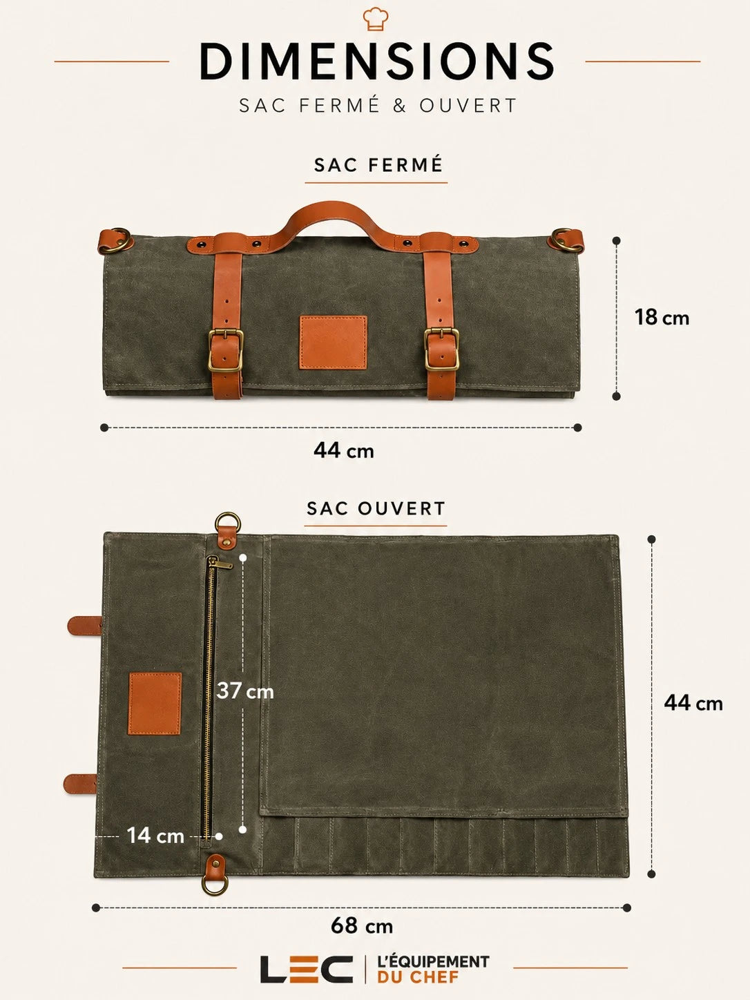 Sac à couteaux en toile cirée – 10 emplacements
